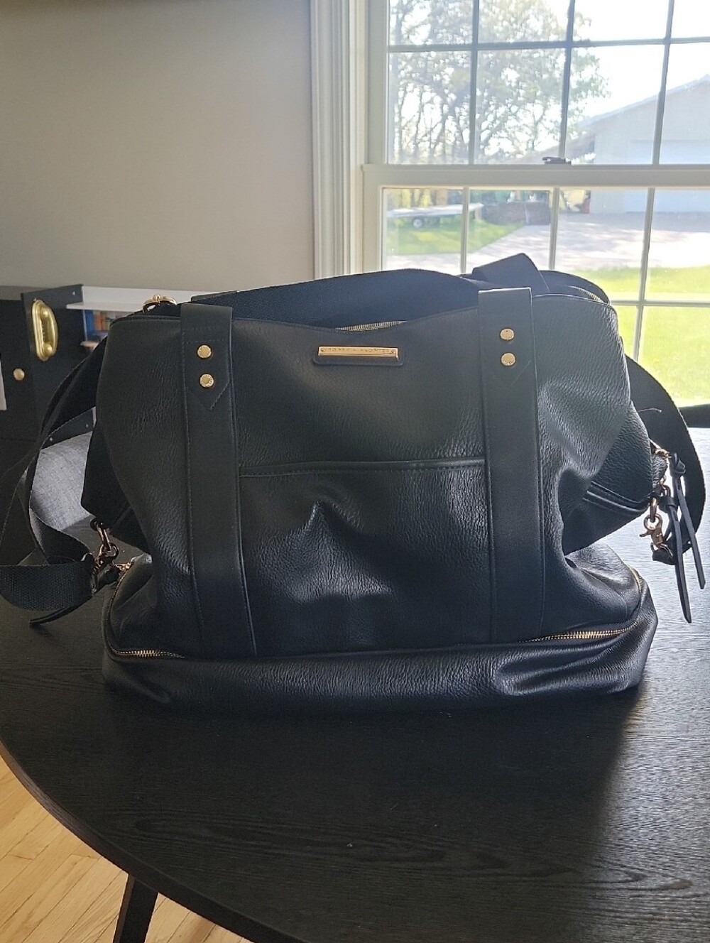 Poppy and Peonies Voyager Black Vegan Leather Weekender Bag - Picture 1 of 6